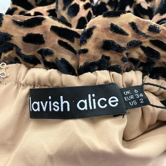 Lavish Alice Size 2 Hi Neck Micro Ruffle Animal Print Dress NWT - Picture 7 of 9